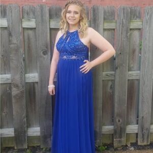 Embellished Blue Halter Gown for Prom